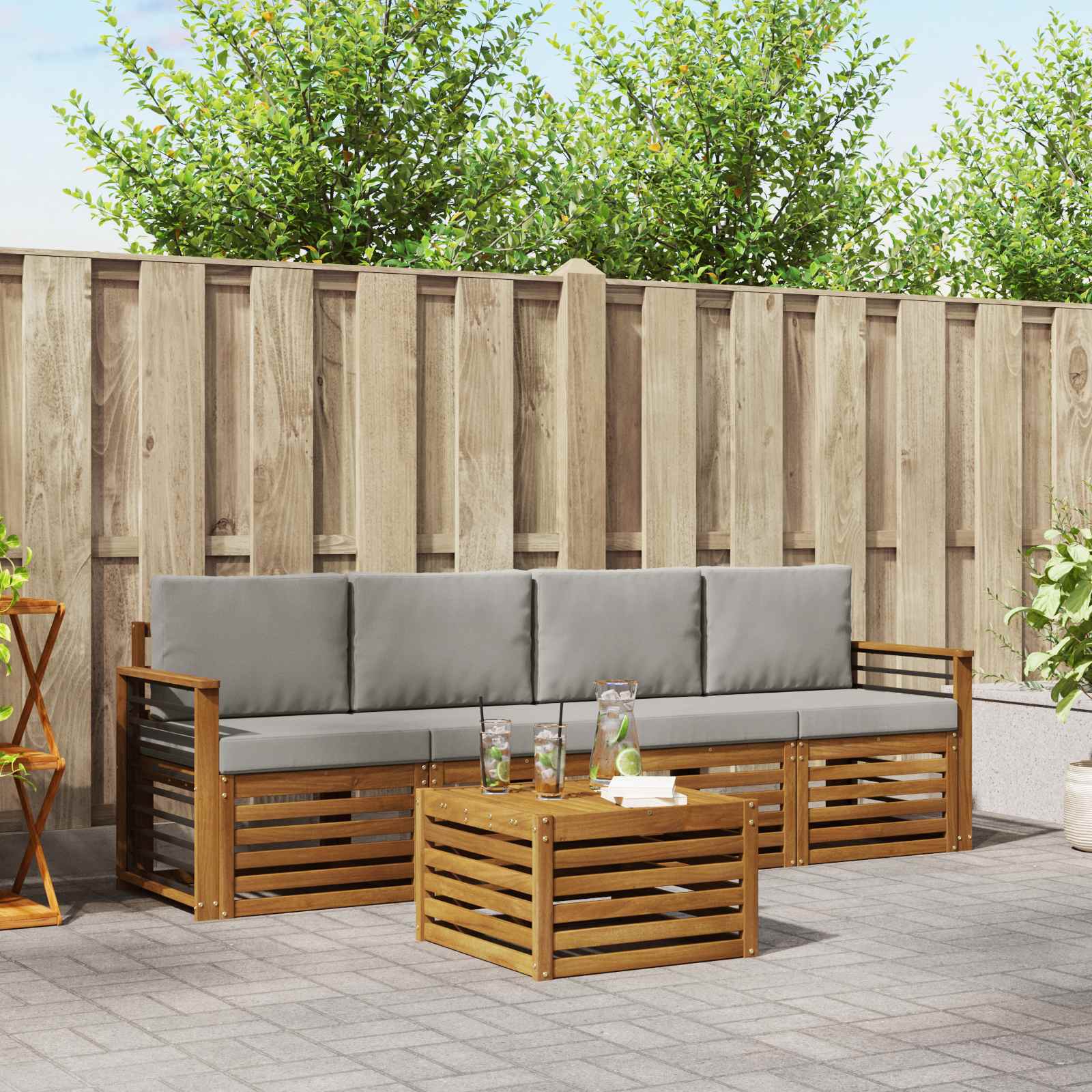 Outdoor-Sofagarnitur mit Kissen 5 pcs Natürlich und Hellgrau