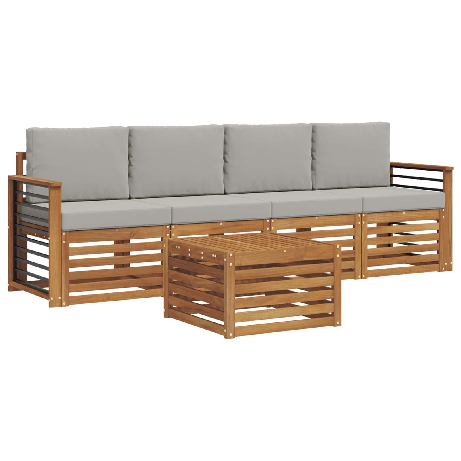 Outdoor-Sofagarnitur mit Kissen 5 pcs Natürlich und Hellgrau