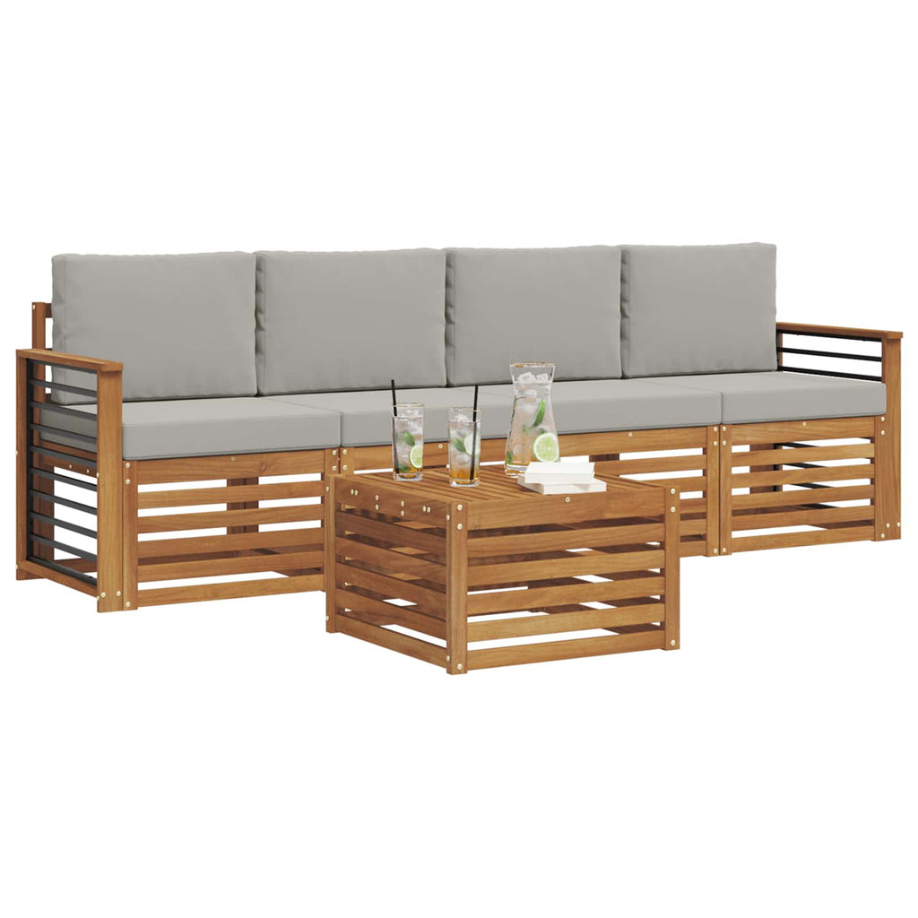 Outdoor-Sofagarnitur mit Kissen 5 pcs Natürlich und Hellgrau