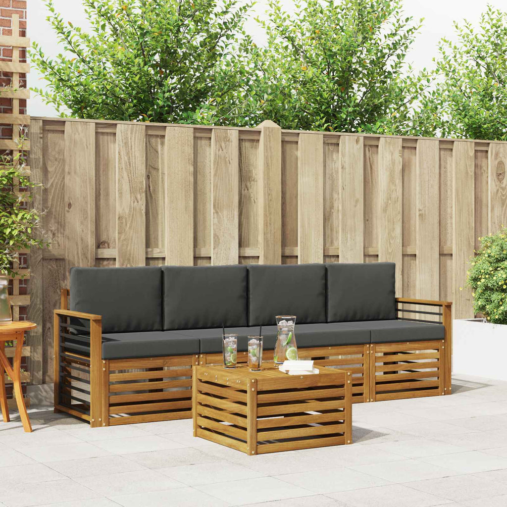 Outdoor-Sofagarnitur mit Kissen 5 pcs Natur und Anthrazit