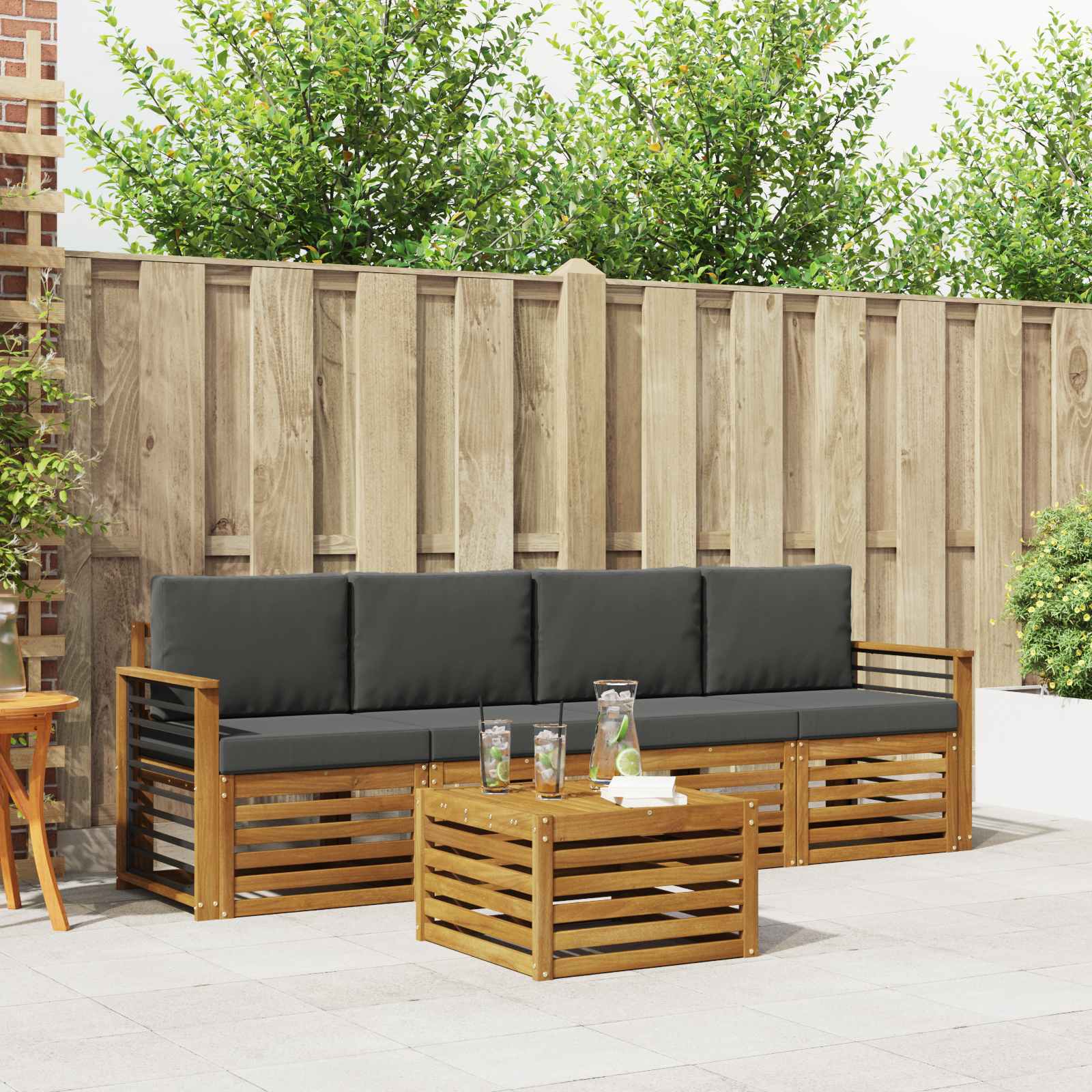 Outdoor-Sofagarnitur mit Kissen 5 pcs Natur und Anthrazit