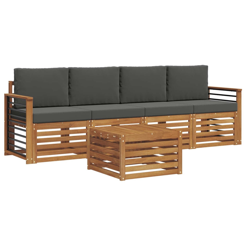 Outdoor-Sofagarnitur mit Kissen 5 pcs Natur und Anthrazit