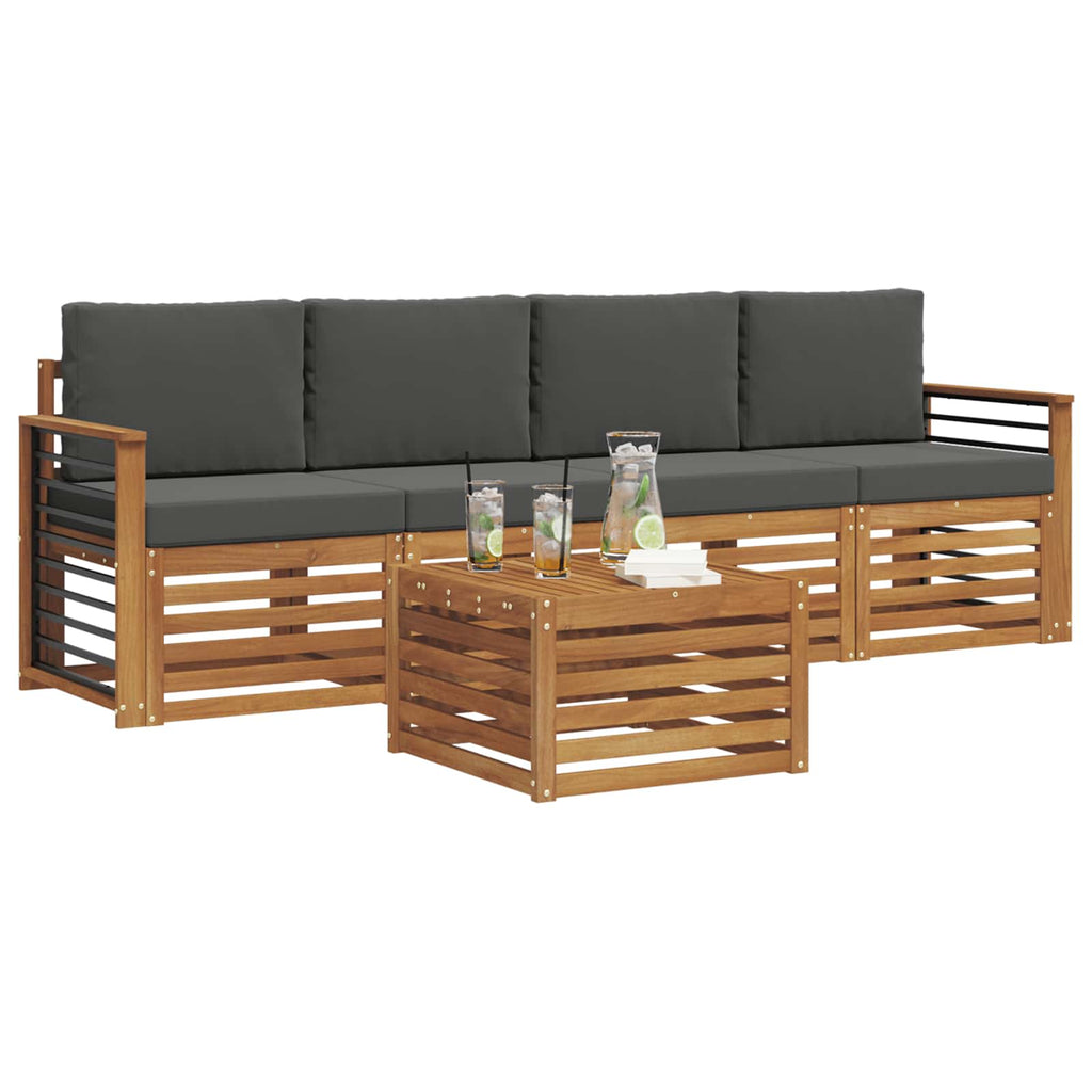 Outdoor-Sofagarnitur mit Kissen 5 pcs Natur und Anthrazit