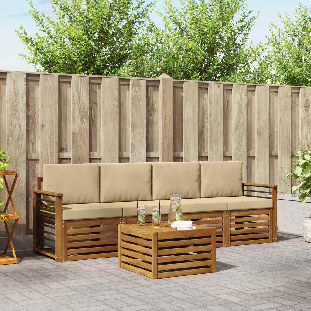 Outdoor-Sofagarnitur 5 pcs Natur und Beige Massivholz Akazie