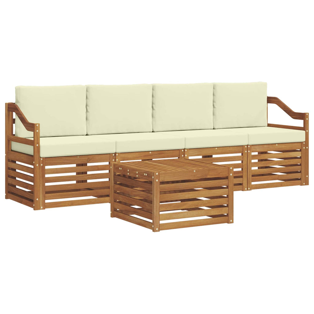 Outdoor-Sofagarnitur 5 pcs Natur und Creme Massivholz Akazie