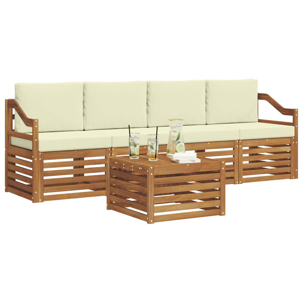 Outdoor-Sofagarnitur 5 pcs Natur und Creme Massivholz Akazie