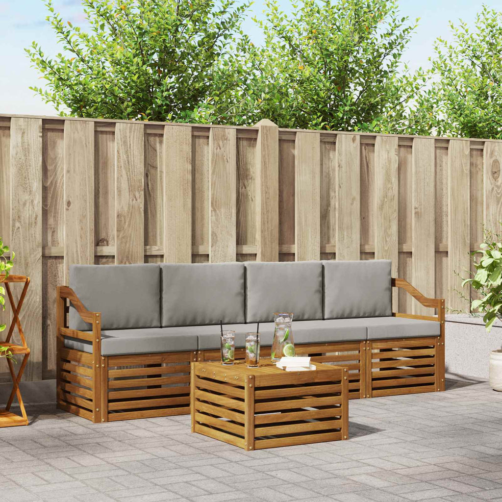 Outdoor-Sofagarnitur mit Kissen 5 pcs Natürlich und Hellgrau