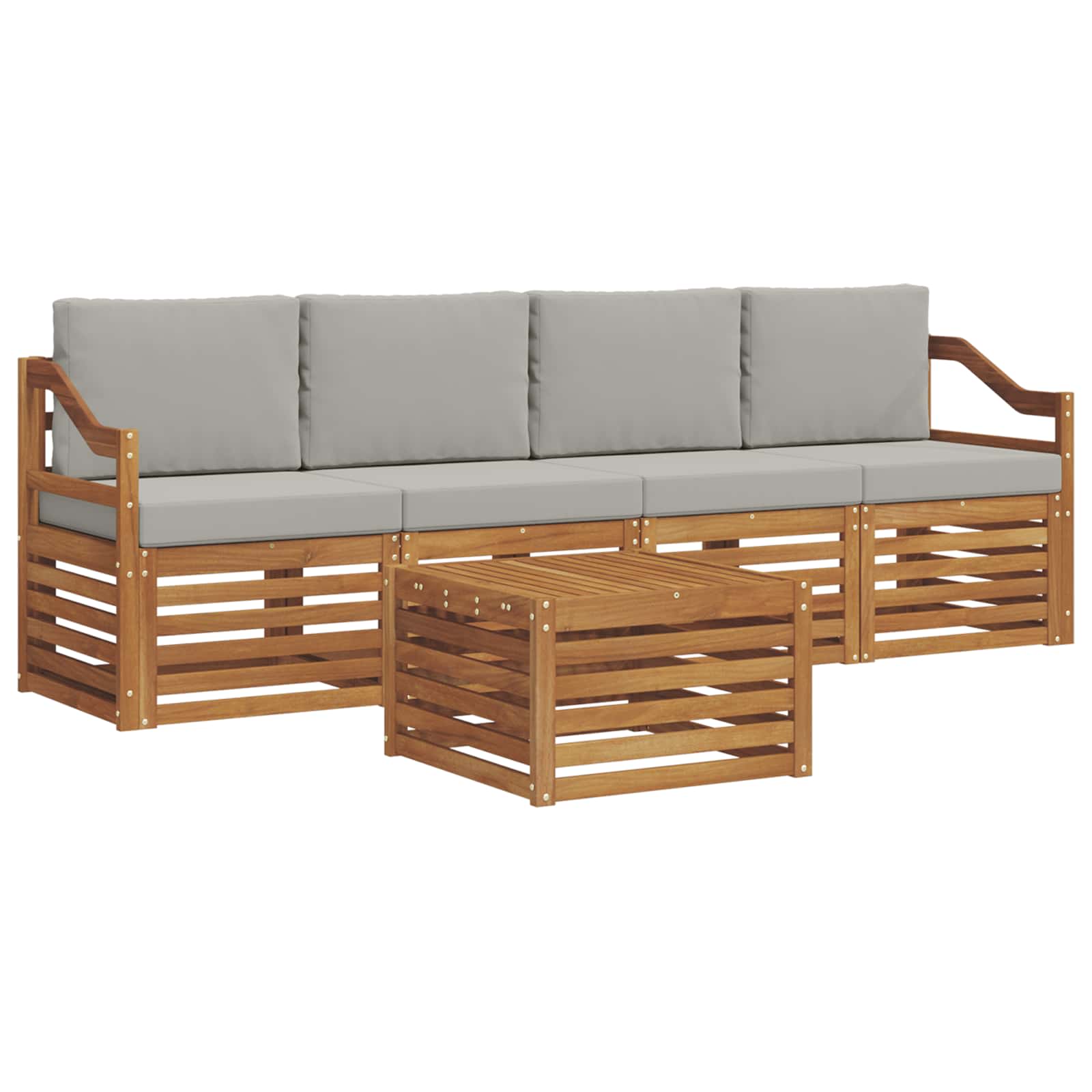 Outdoor-Sofagarnitur mit Kissen 5 pcs Natürlich und Hellgrau