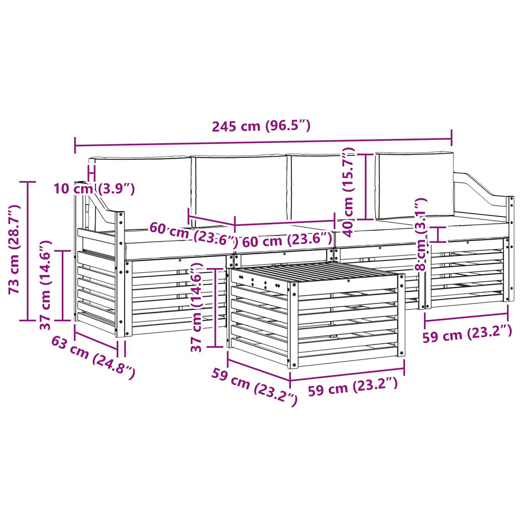 Outdoor-Sofagarnitur mit Kissen 5 pcs Natürlich und Hellgrau