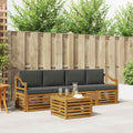 Outdoor-Sofagarnitur mit Kissen 5 pcs Natur und Anthrazit