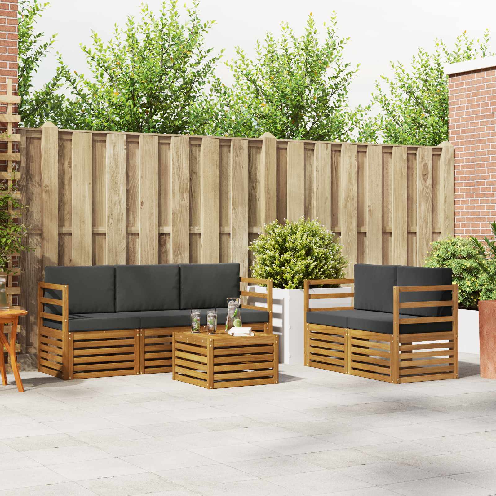 Sofagarnituren 6 pcs Natur und Anthrazit Massivholz Akazie