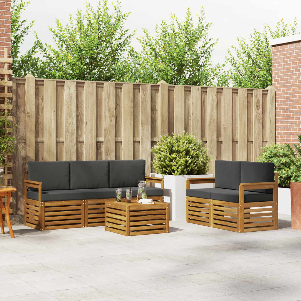 Sofagarnituren 6 pcs Natur und Anthrazit Massivholz Akazie