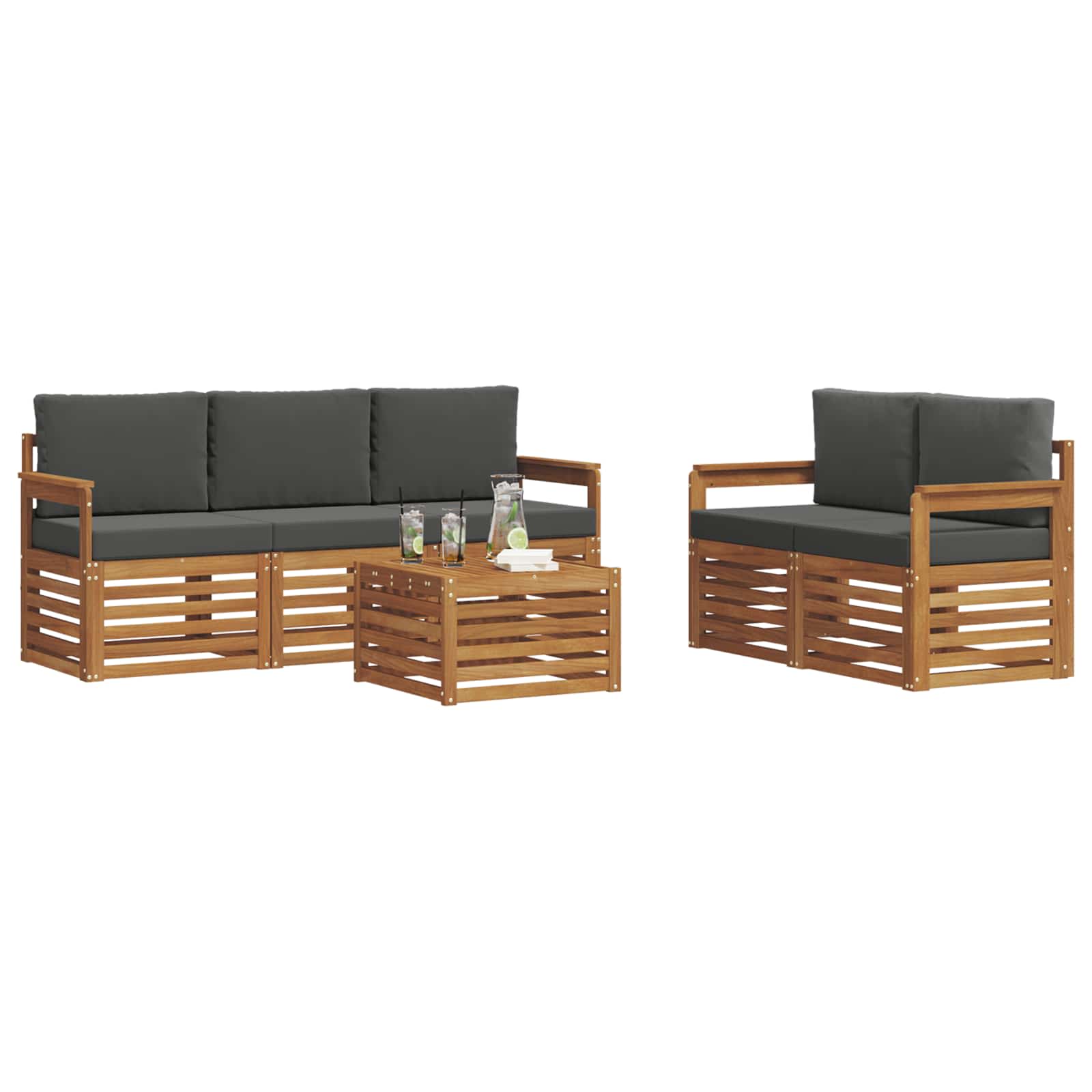 Sofagarnituren 6 pcs Natur und Anthrazit Massivholz Akazie