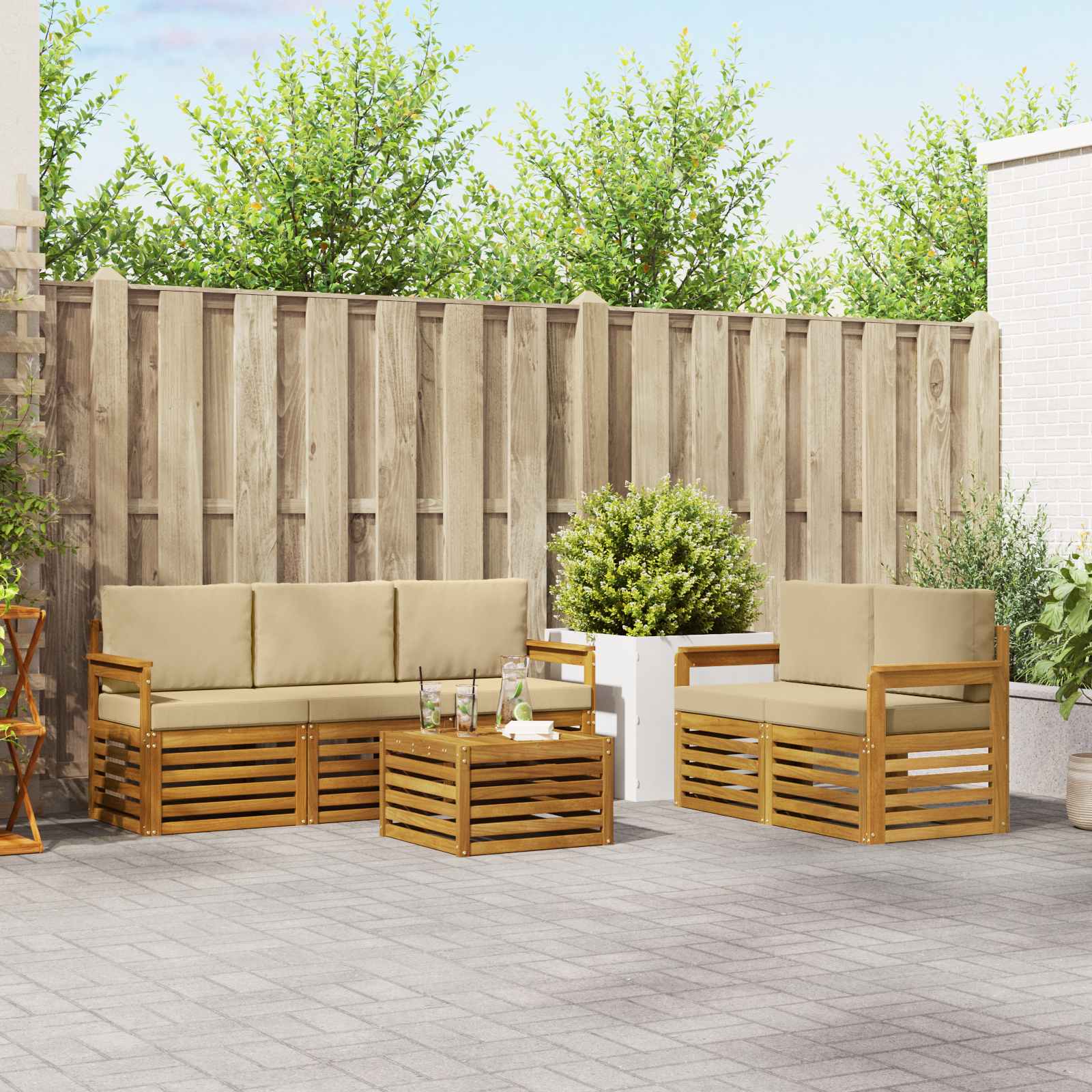 Sofagarnituren 6 pcs Natur und Beige Massivholz Akazie
