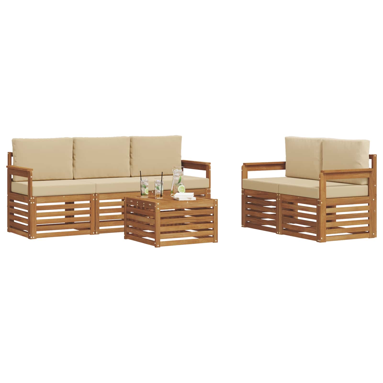 Sofagarnituren 6 pcs Natur und Beige Massivholz Akazie