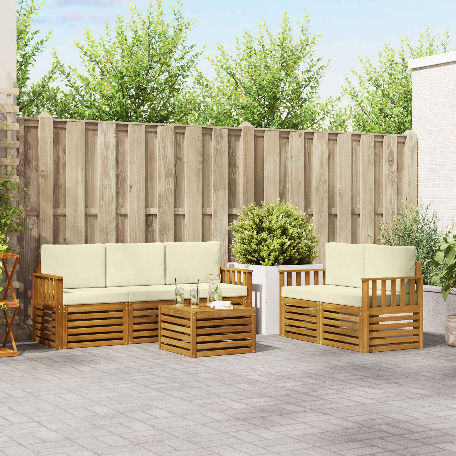 Sofagarnituren 6 pcs Natur und Creme Massivholz Akazie