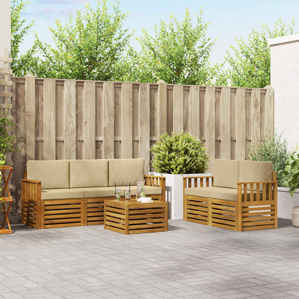 Sofagarnituren 6 pcs Natur und Beige Massivholz Akazie