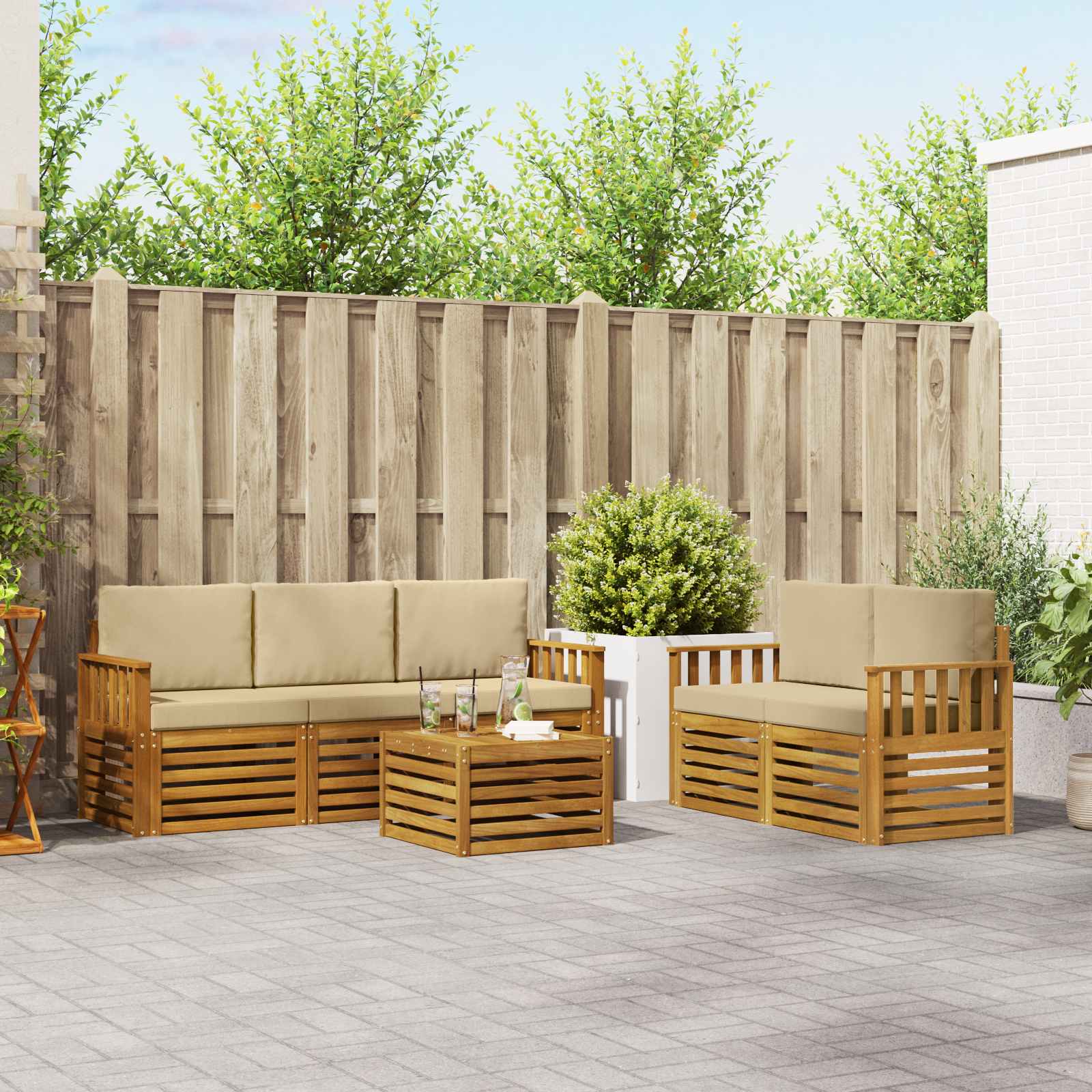 Sofagarnituren 6 pcs Natur und Beige Massivholz Akazie
