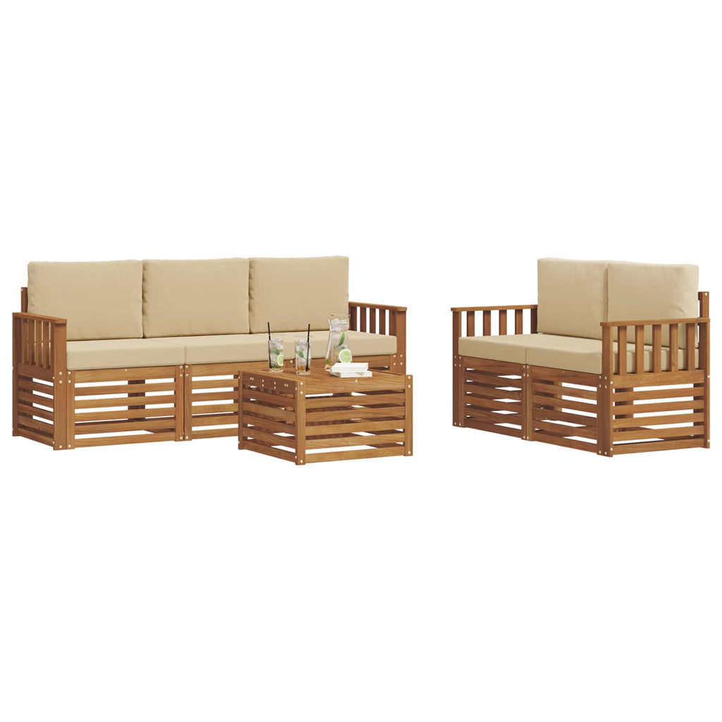Sofagarnituren 6 pcs Natur und Beige Massivholz Akazie