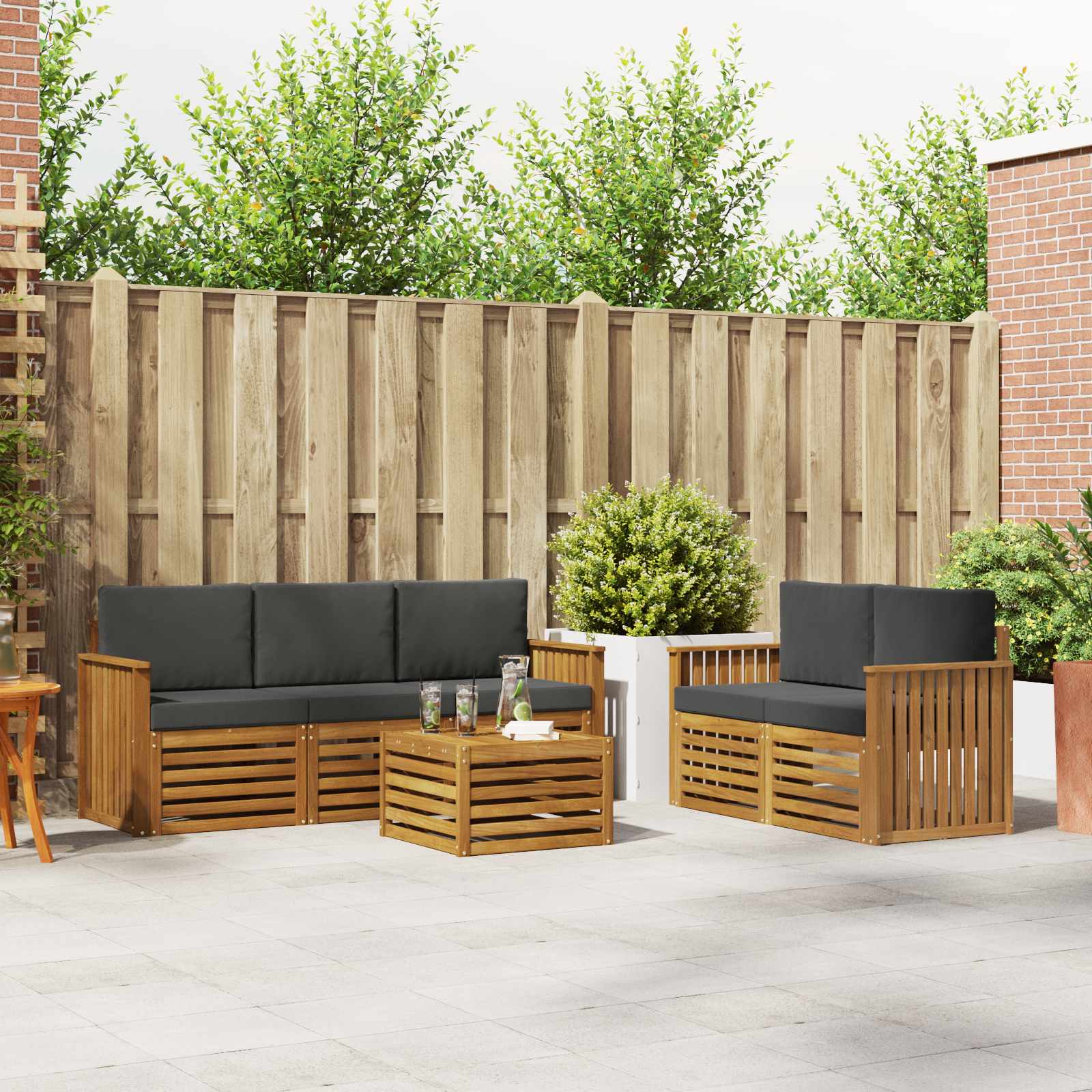 Sofagarnituren 6 pcs Natur und Anthrazit Massivholz Akazie