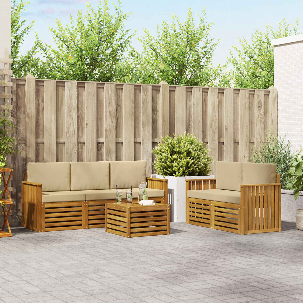Sofagarnituren 6 pcs Natur und Beige Massivholz Akazie