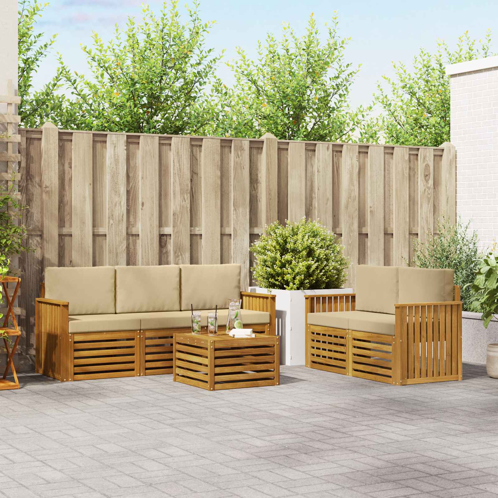 Sofagarnituren 6 pcs Natur und Beige Massivholz Akazie