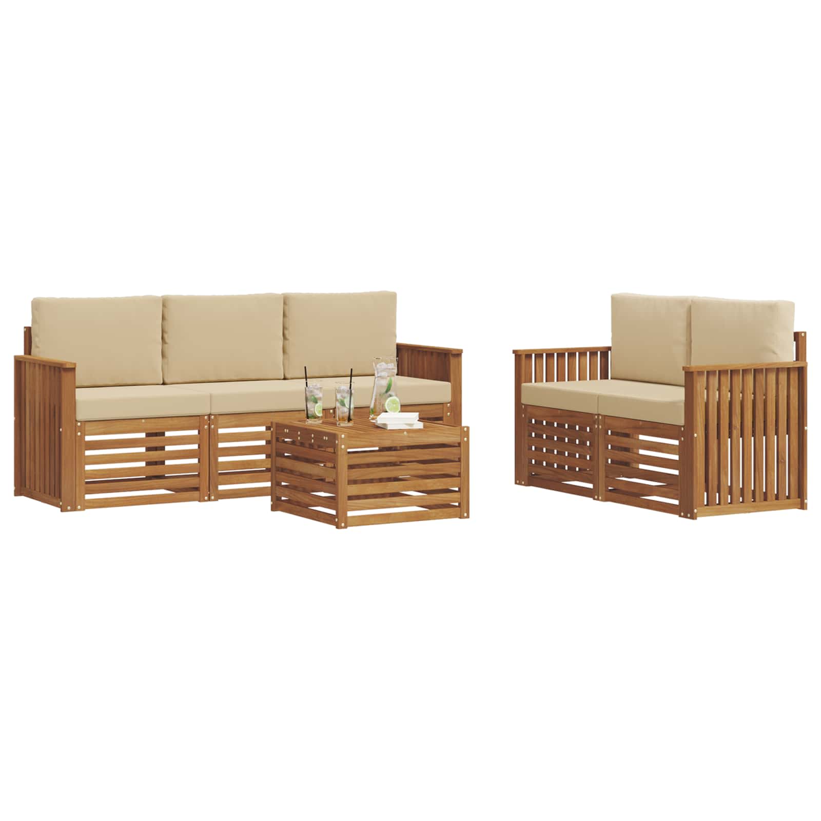 Sofagarnituren 6 pcs Natur und Beige Massivholz Akazie