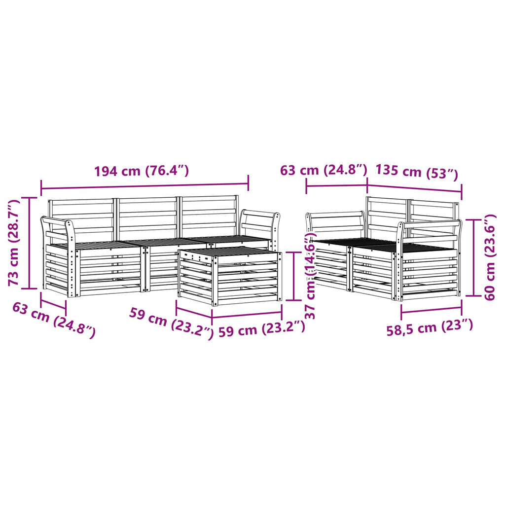 Sofagarnituren 6 pcs Natur Massivholz Akazie