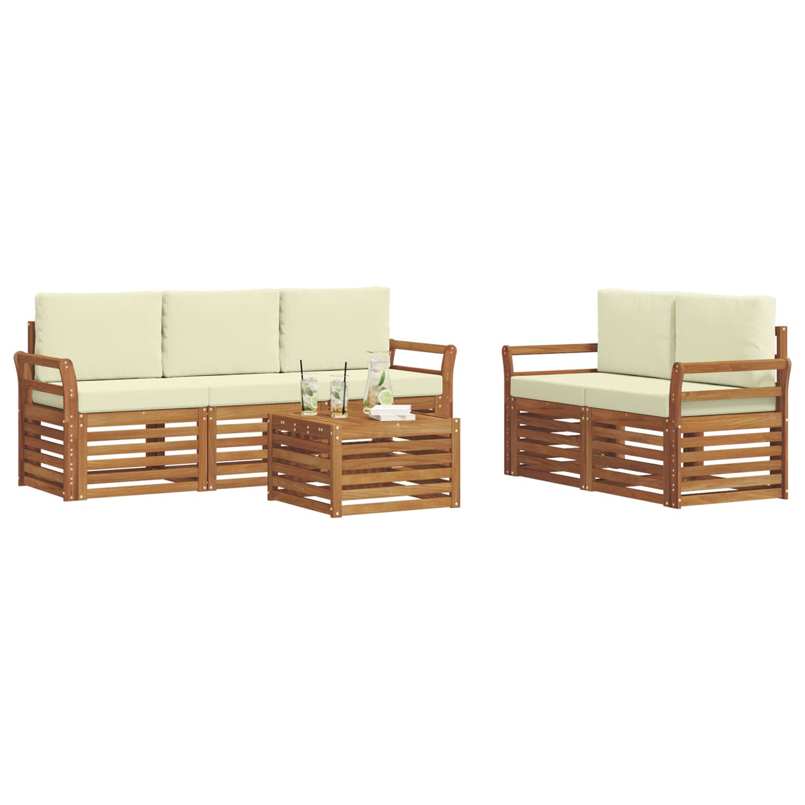 Sofagarnituren 6 pcs Natur und Creme Massivholz Akazie
