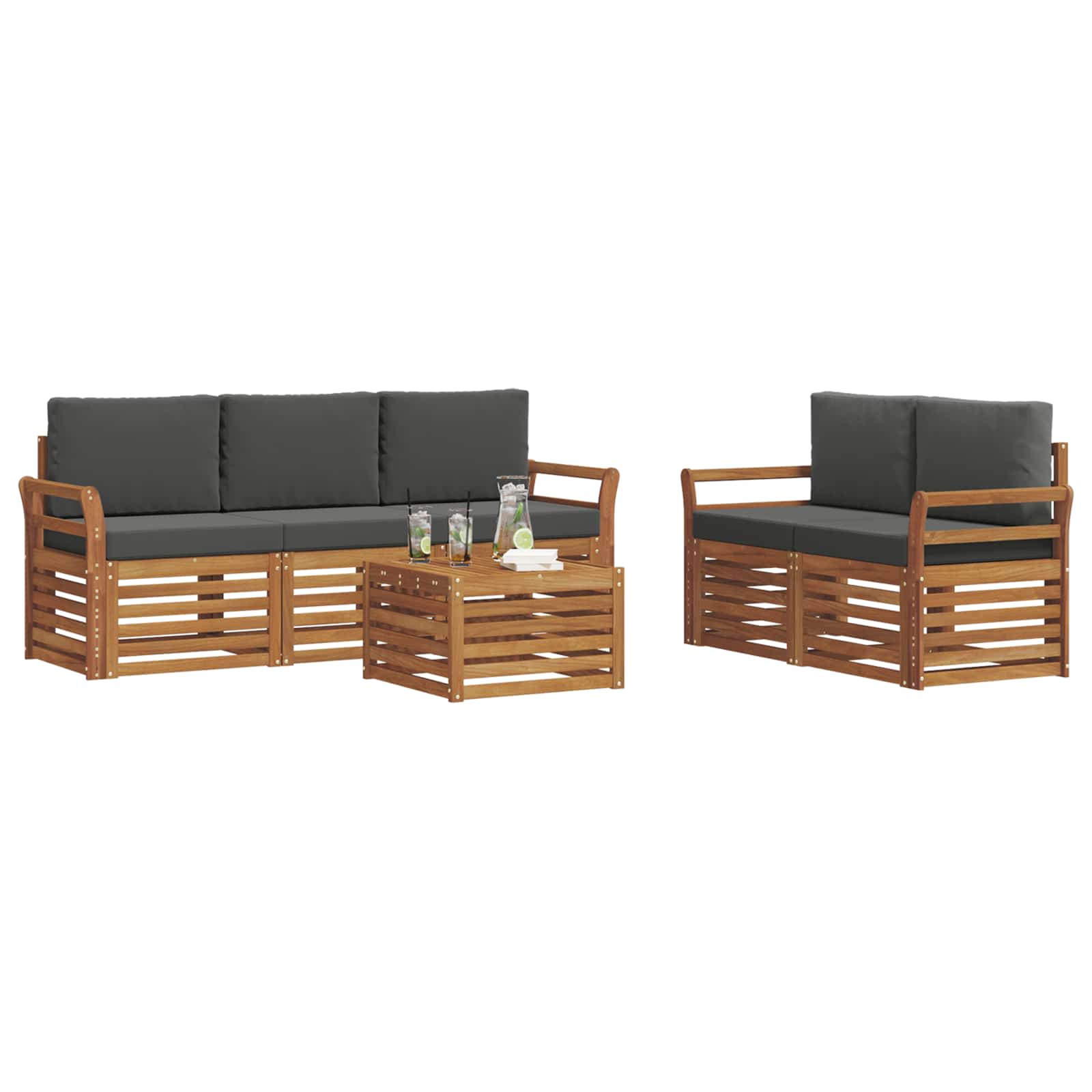 Sofagarnituren 6 pcs Natur und Anthrazit Massivholz Akazie