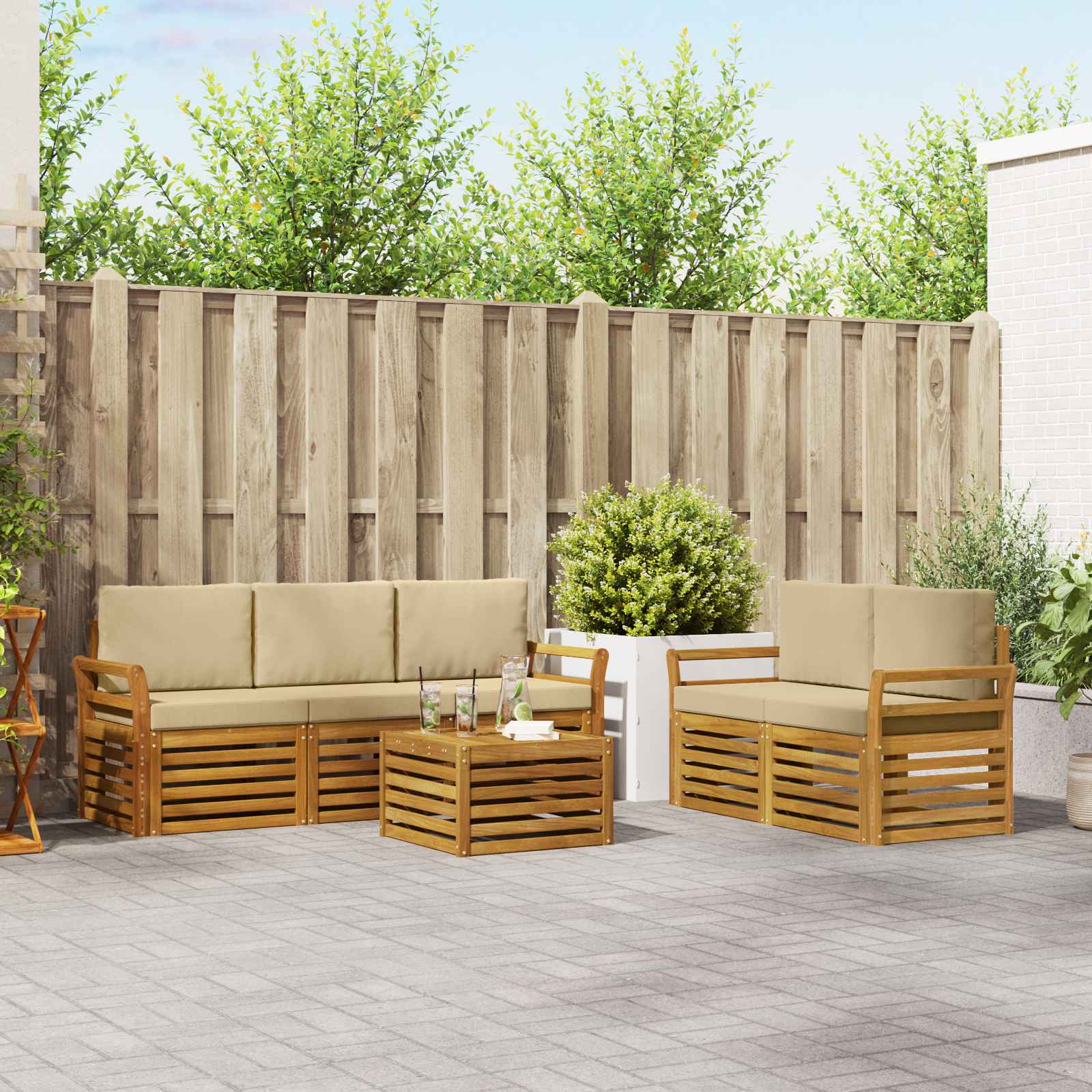 Sofagarnituren 6 pcs Natur und Beige Massivholz Akazie