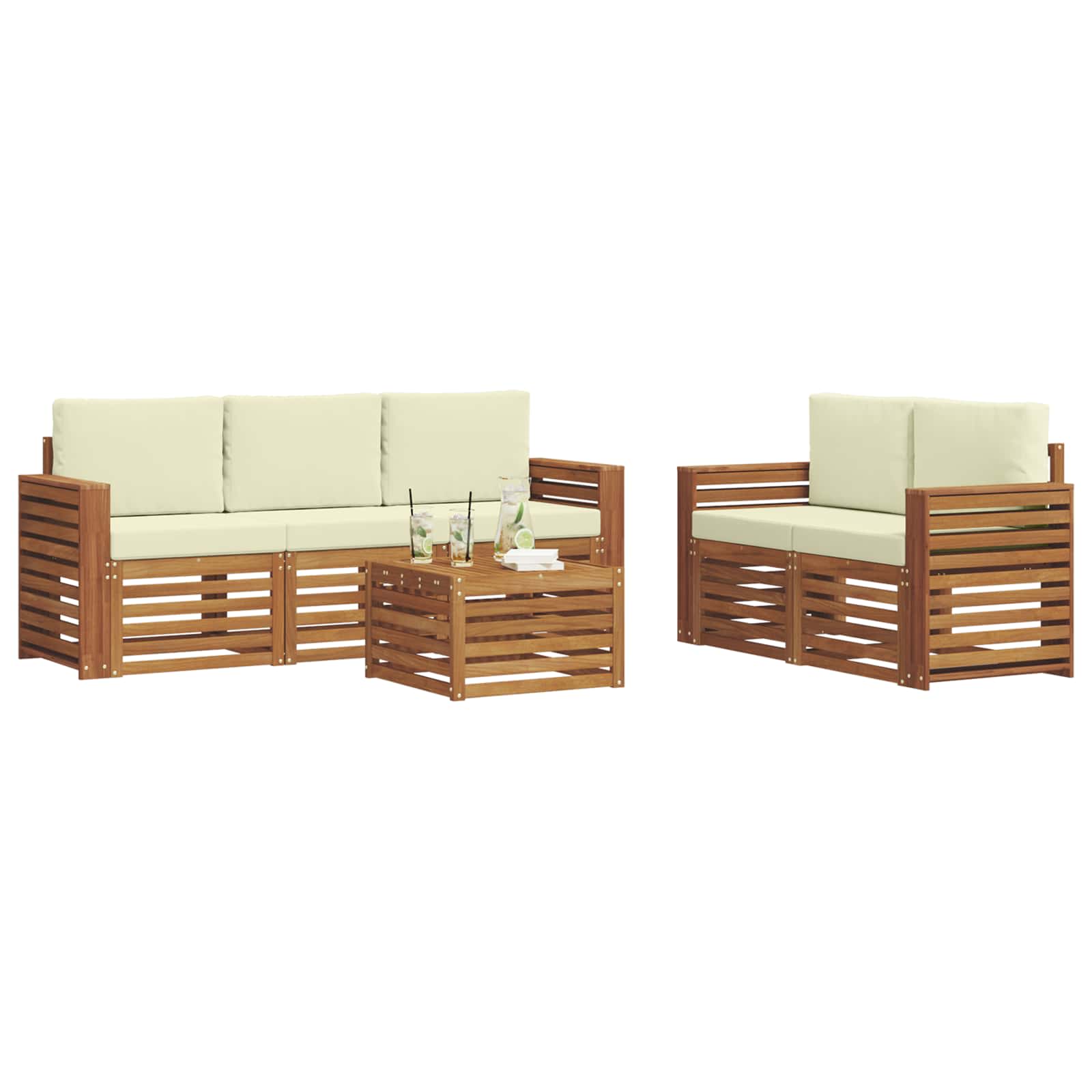Sofagarnituren 6 pcs Natur und Creme Massivholz Akazie