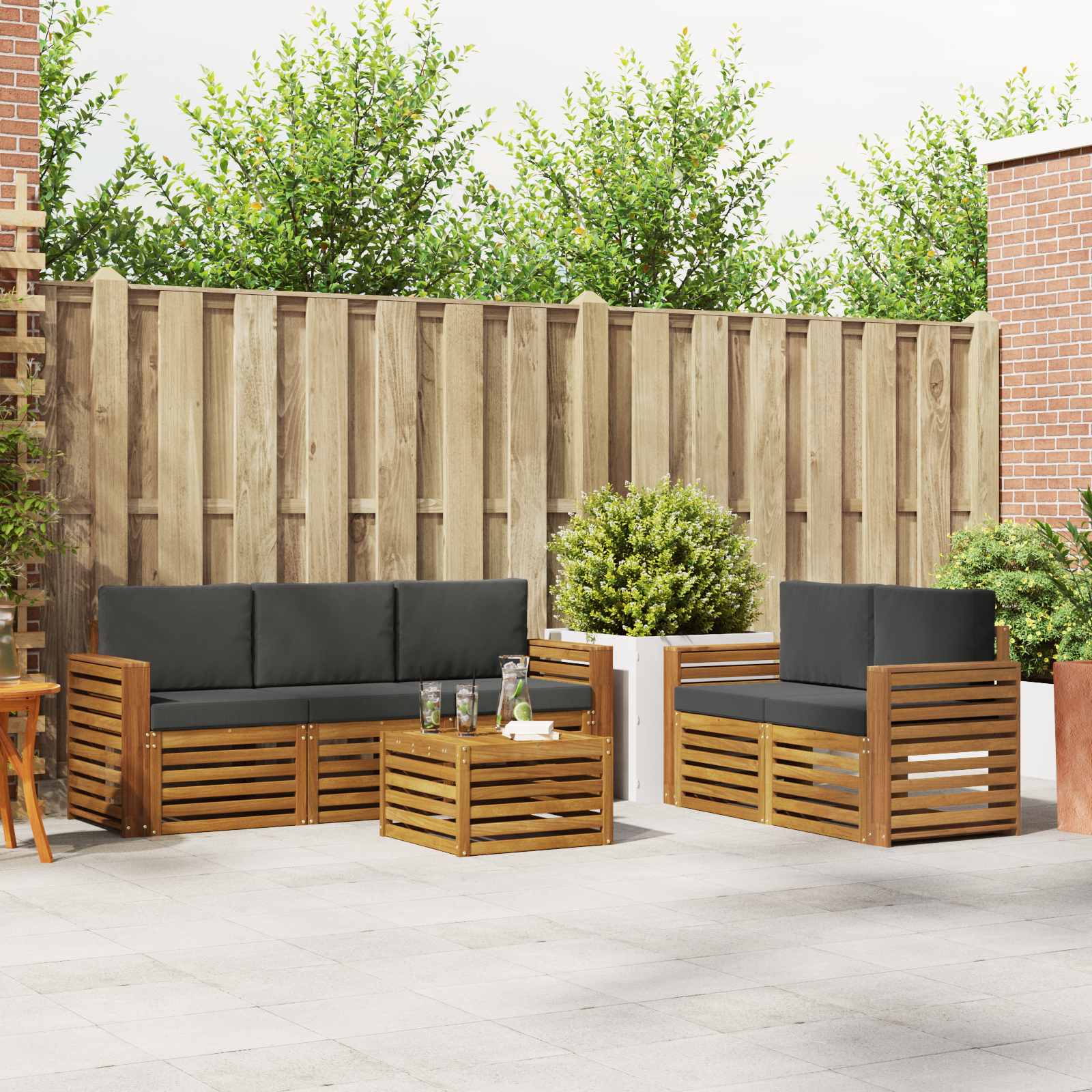 Sofagarnituren 6 pcs Natur und Anthrazit Massivholz Akazie