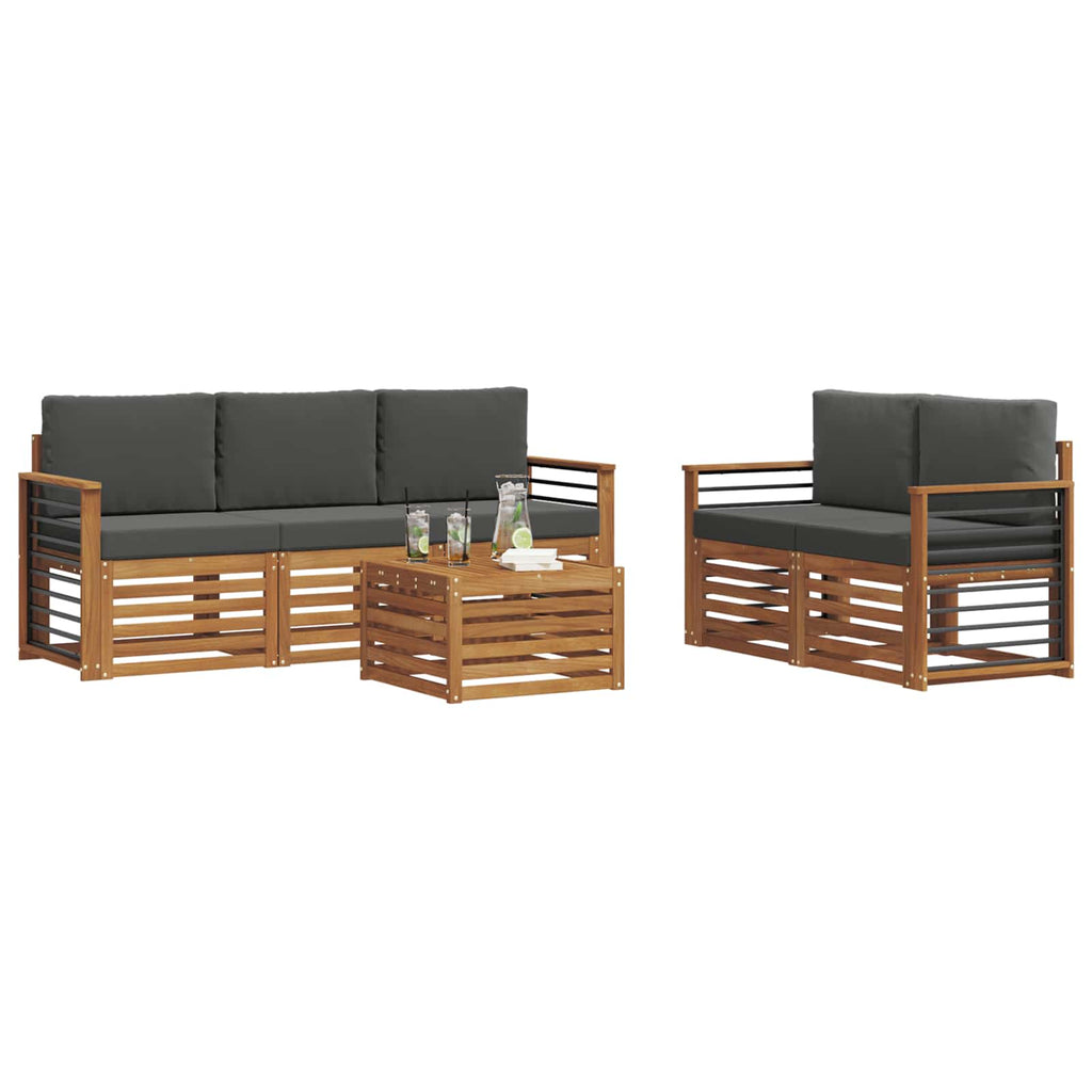 Sofagarnituren 6 pcs Natur und Anthrazit Massivholz Akazie