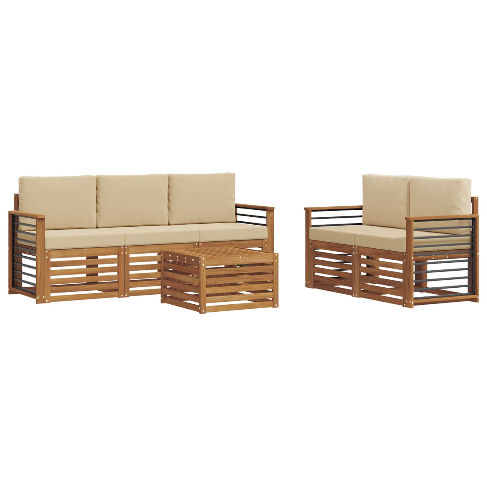 Sofagarnituren 6 pcs Natur und Beige Massivholz Akazie