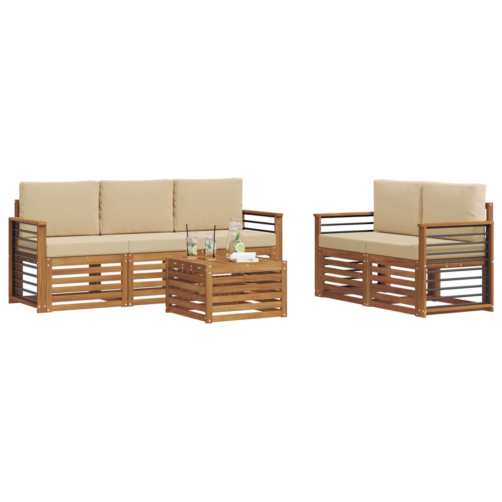 Sofagarnituren 6 pcs Natur und Beige Massivholz Akazie
