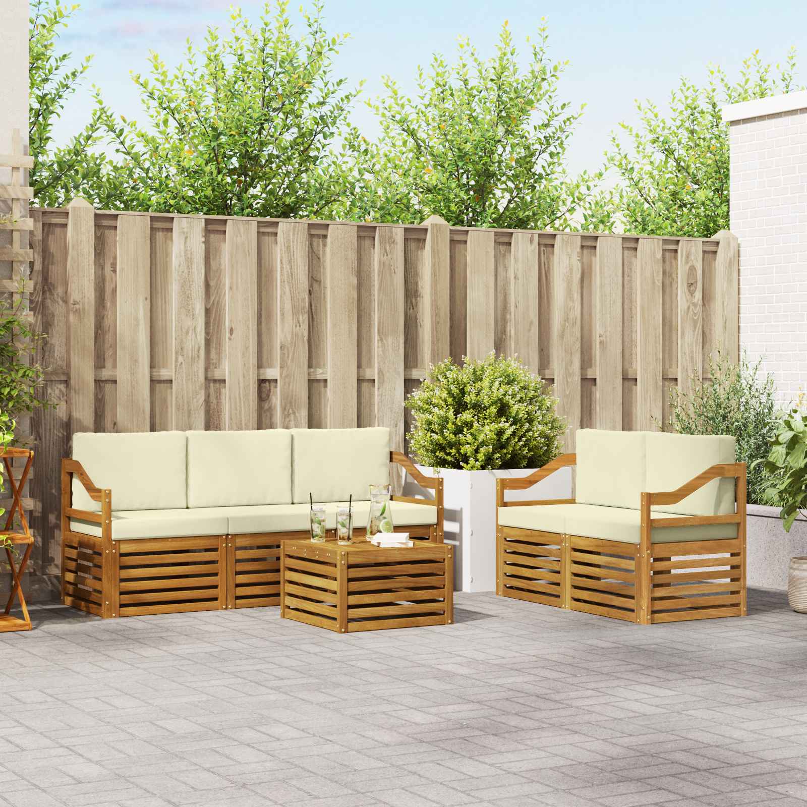 Sofagarnituren 6 pcs Natur und Creme Massivholz Akazie
