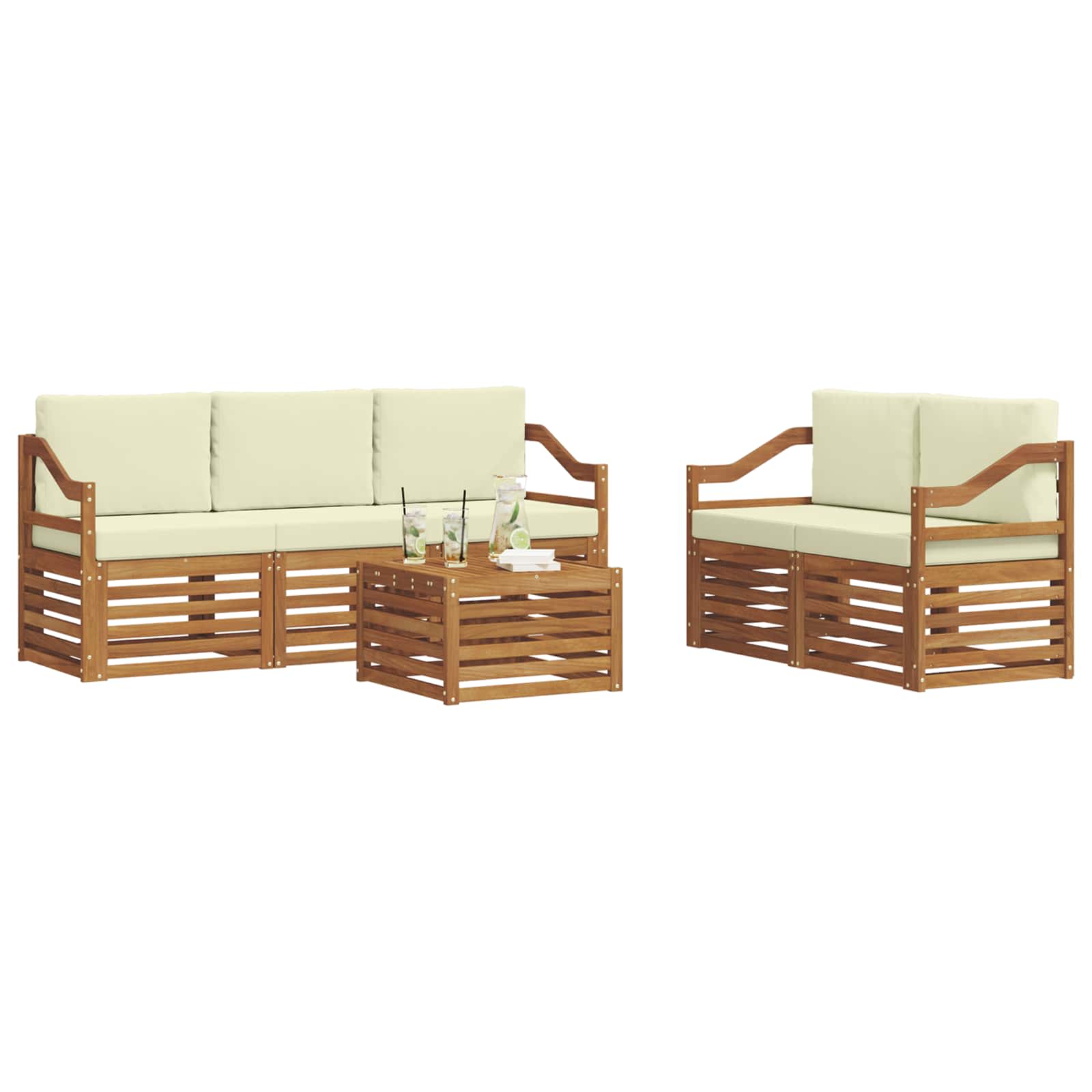 Sofagarnituren 6 pcs Natur und Creme Massivholz Akazie