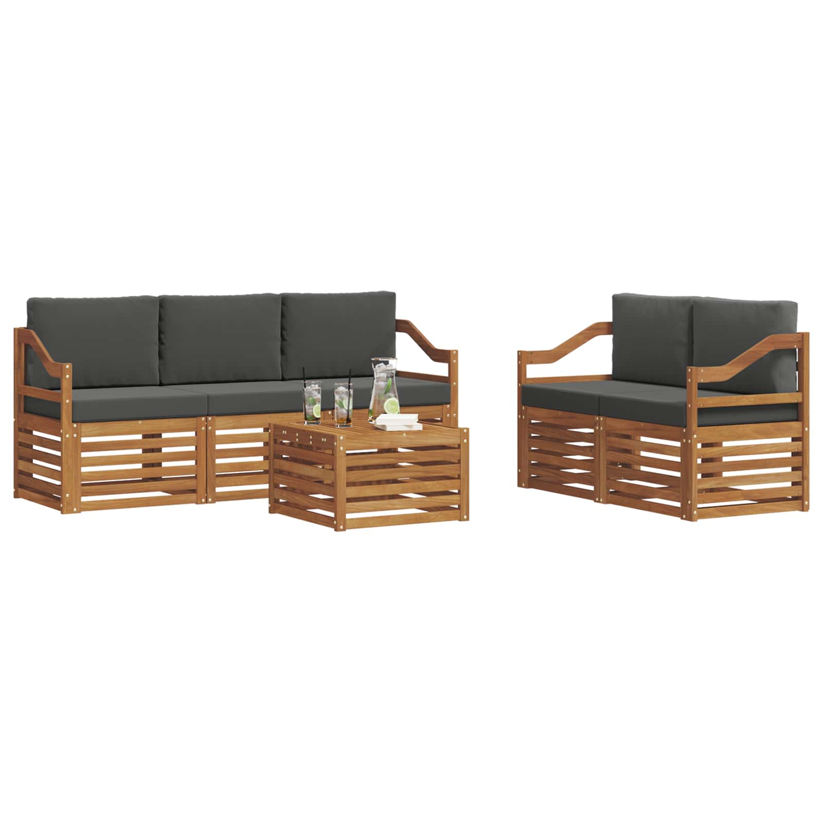 Sofagarnituren 6 pcs Natur und Anthrazit Massivholz Akazie