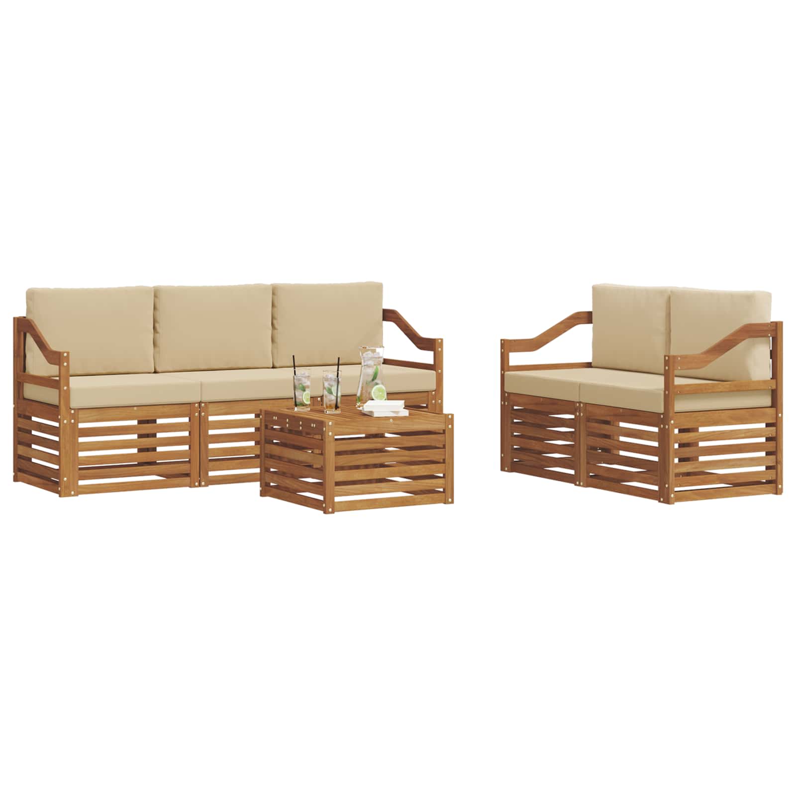 Sofagarnituren 6 pcs Natur und Beige Massivholz Akazie