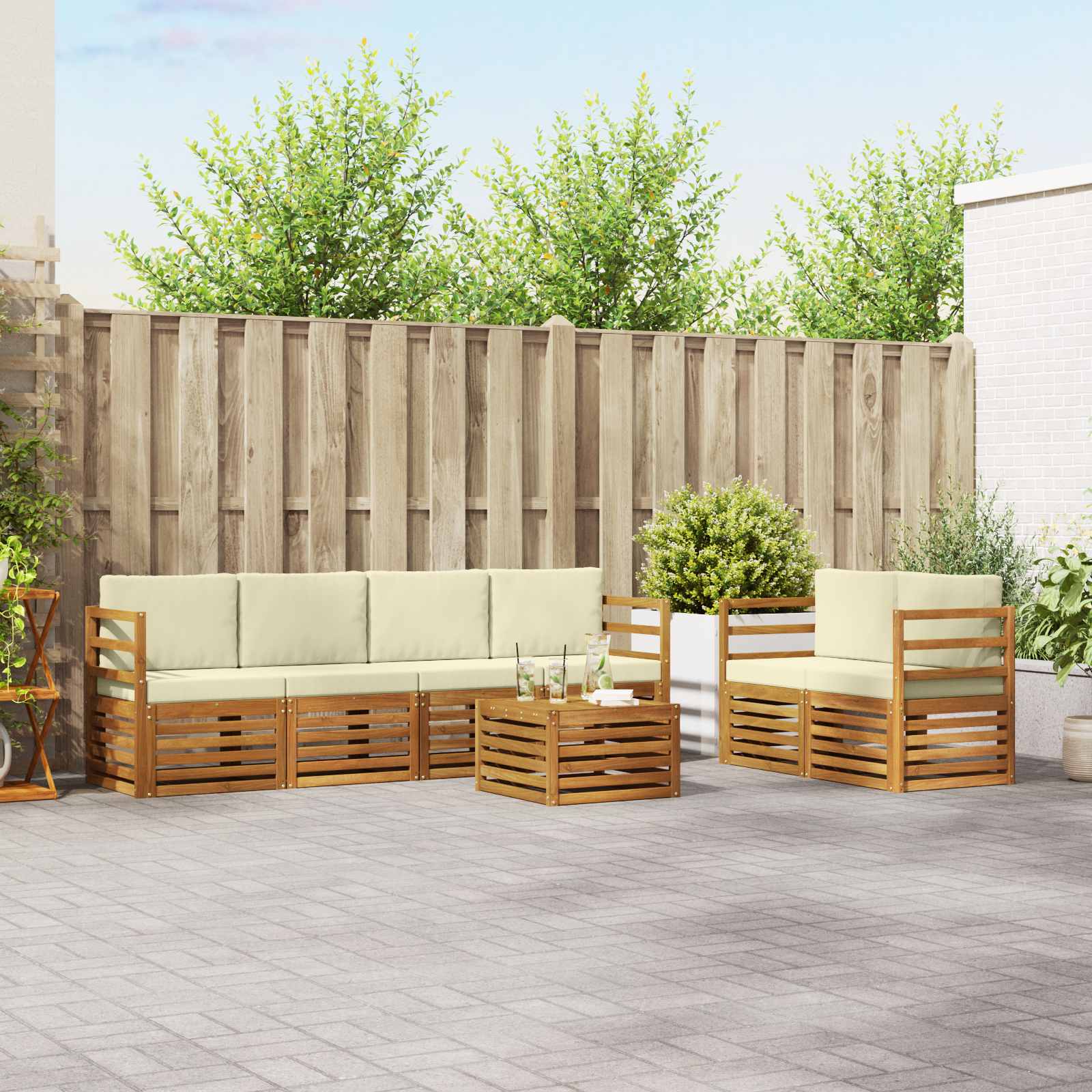 Outdoor-Sofagarnitur 7 pcs Natur und Creme Massivholz Akazie