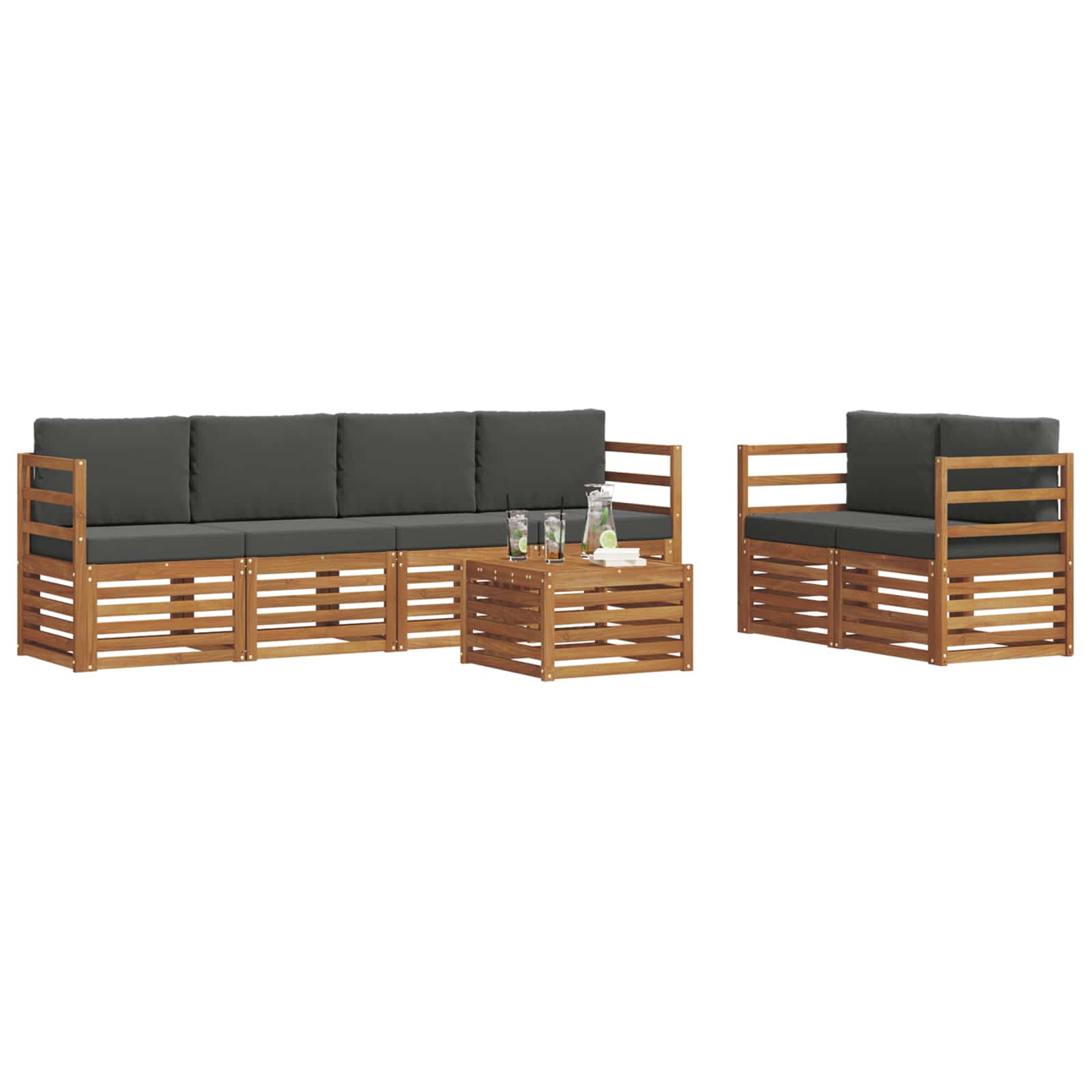 Outdoor-Sofagarnitur mit Kissen 7 pcs Natur und Anthrazit