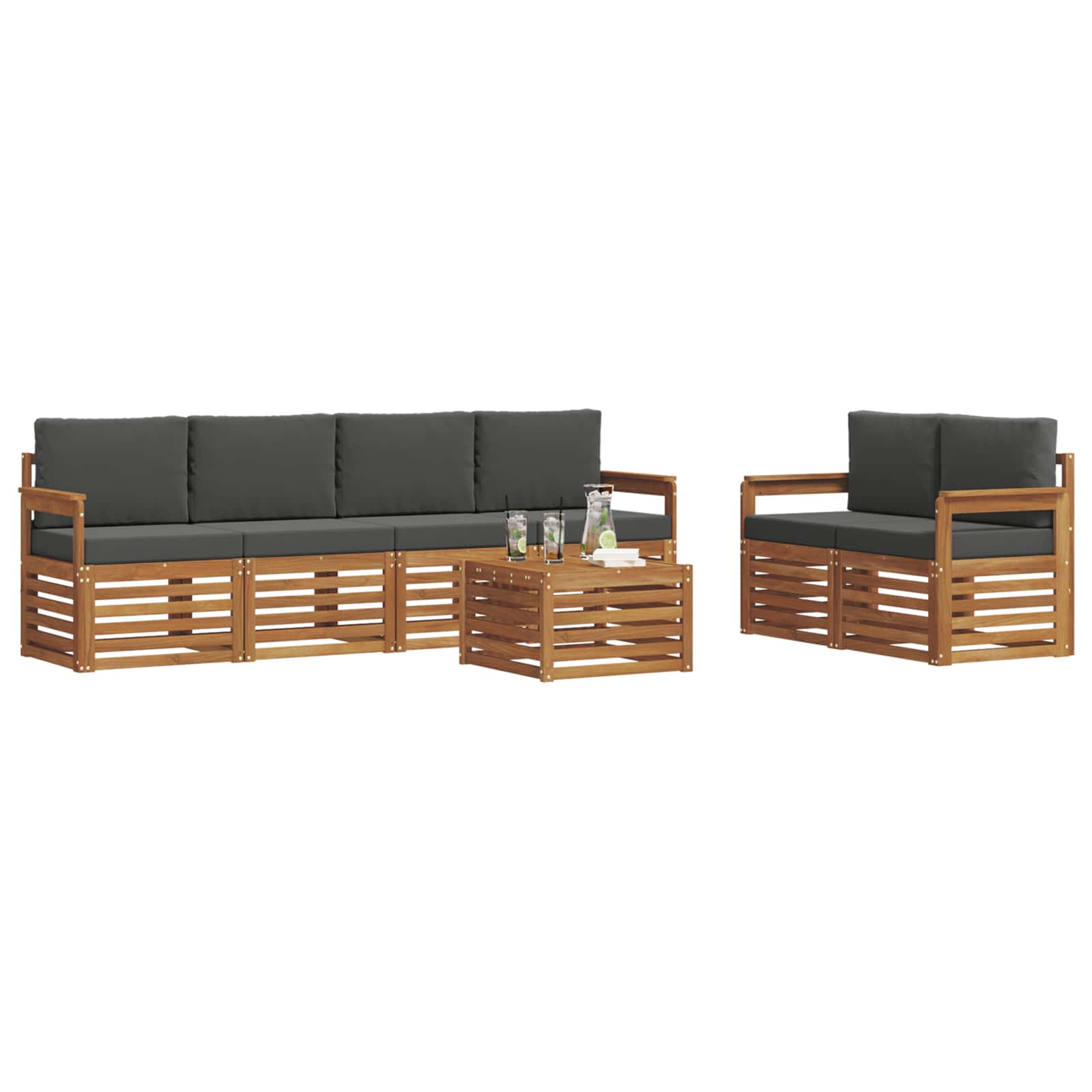 Outdoor-Sofagarnitur mit Kissen 7 pcs Natur und Anthrazit