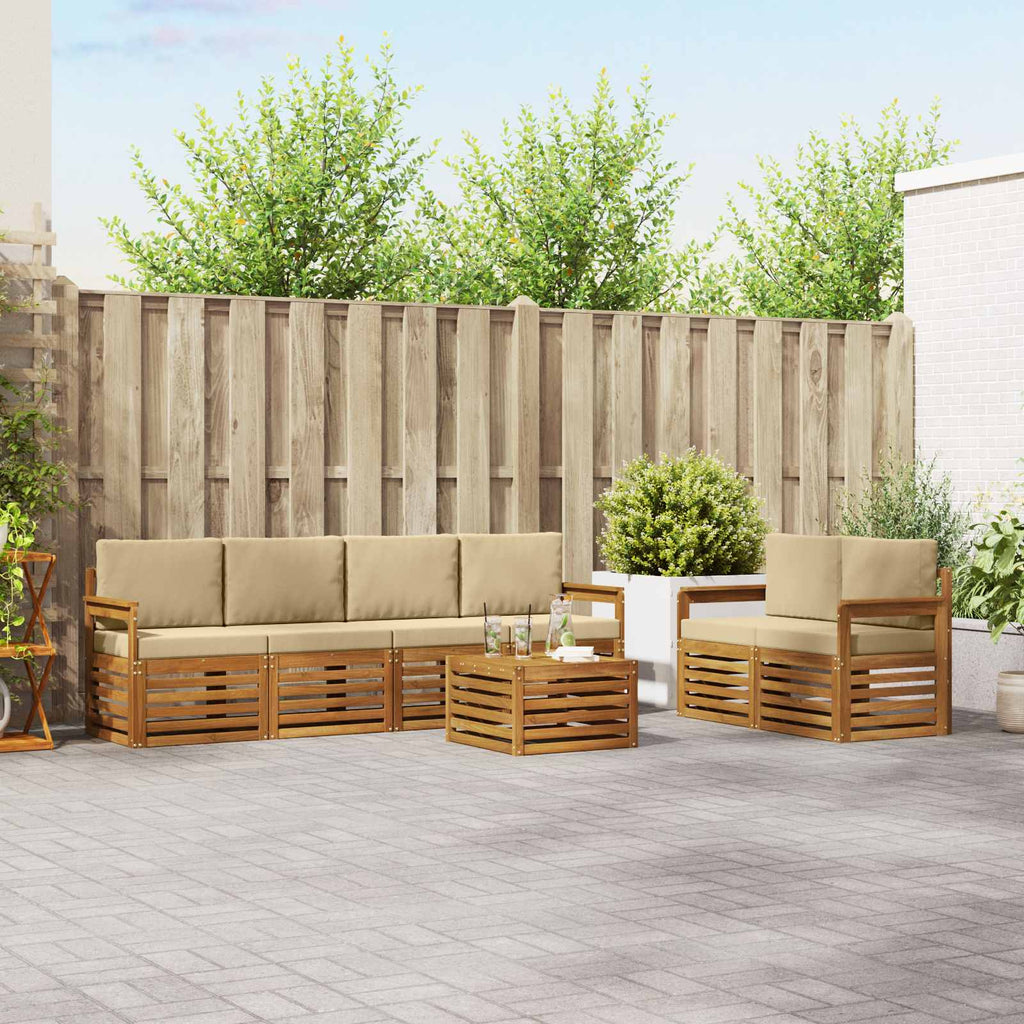 Outdoor-Sofagarnitur 7 pcs Natur und Beige Massivholz Akazie