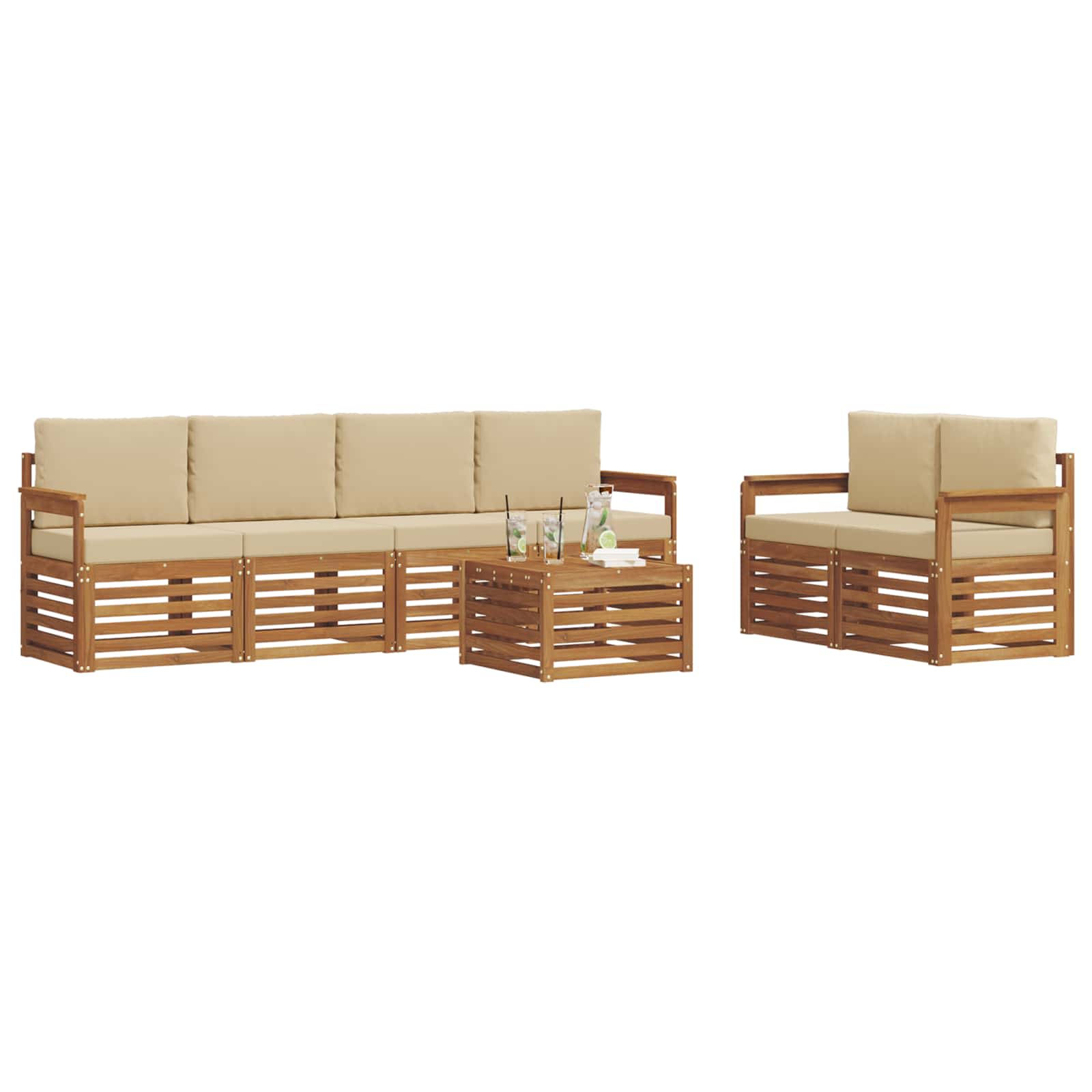 Outdoor-Sofagarnitur 7 pcs Natur und Beige Massivholz Akazie
