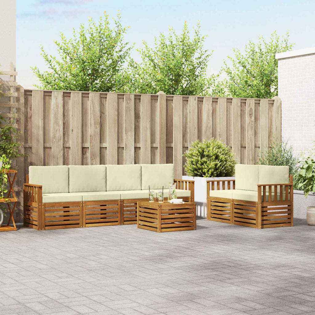 Outdoor-Sofagarnitur 7 pcs Natur und Creme Massivholz Akazie