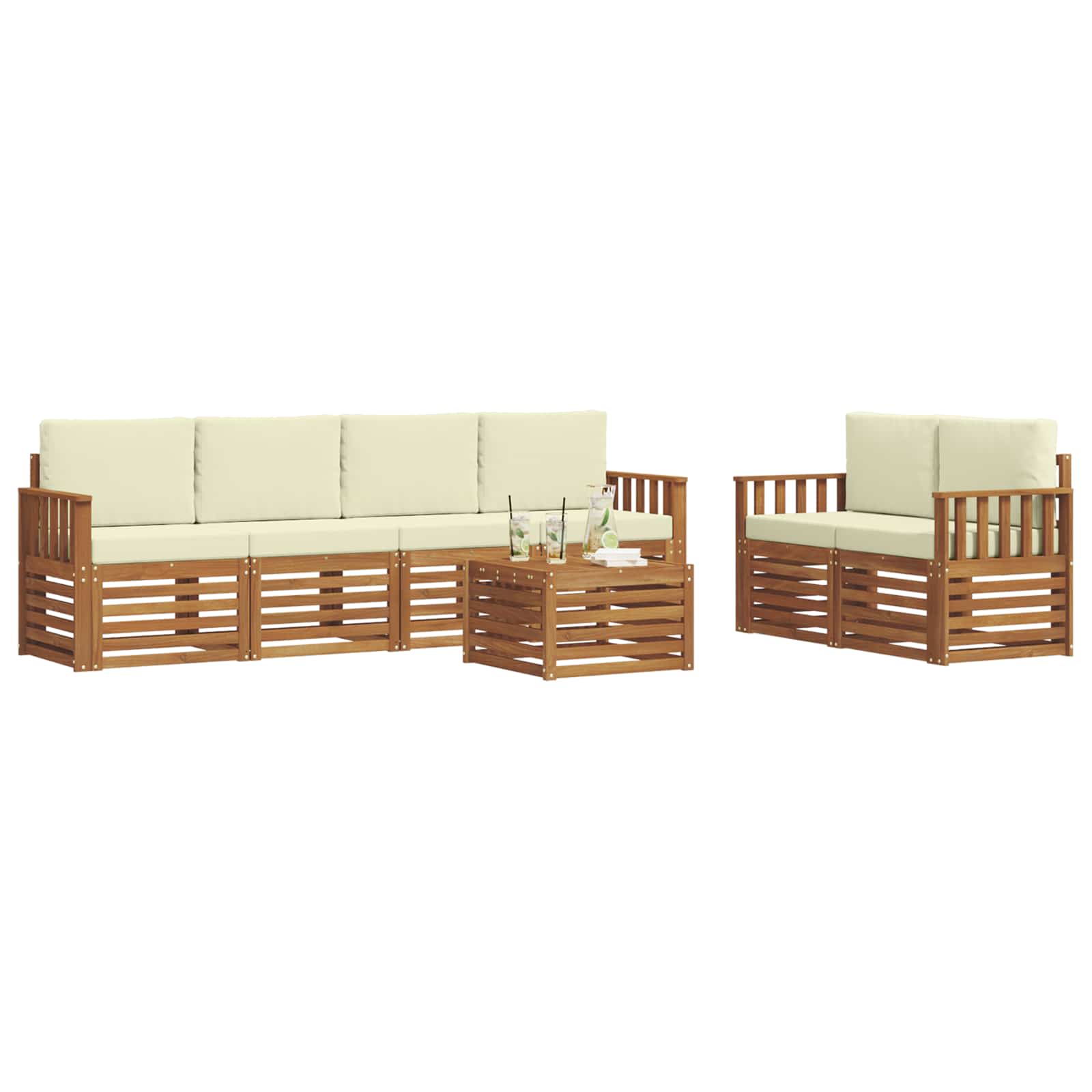 Outdoor-Sofagarnitur 7 pcs Natur und Creme Massivholz Akazie