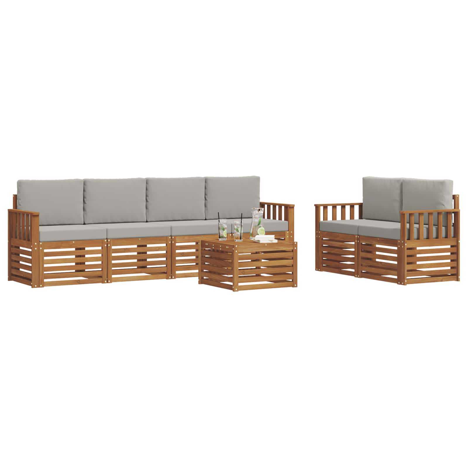 Outdoor-Sofagarnitur mit Kissen 7 pcs Natürlich und Hellgrau