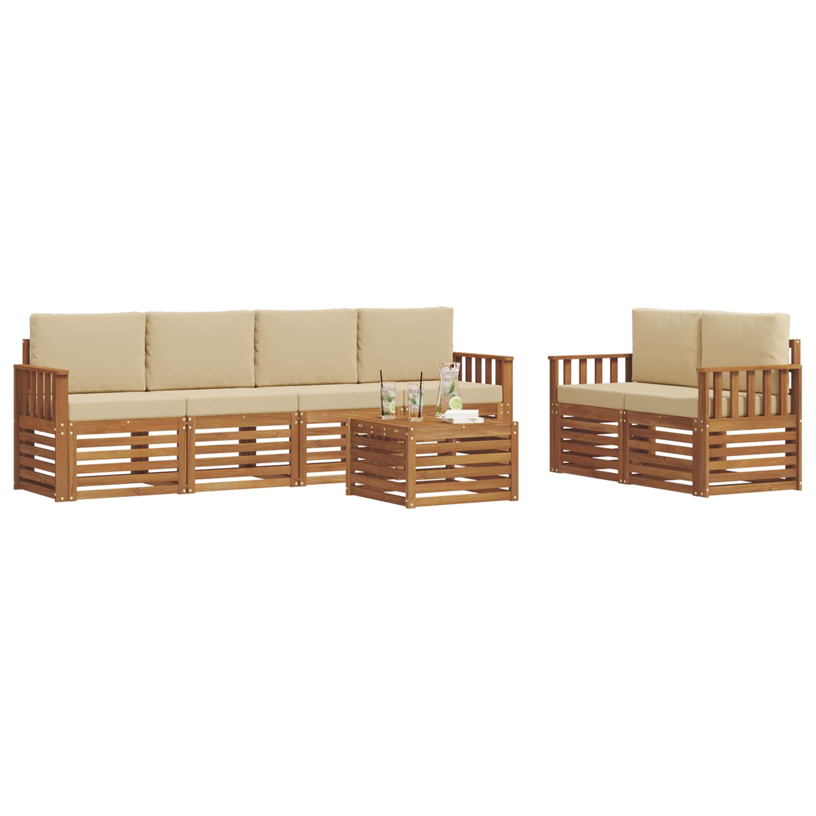 Outdoor-Sofagarnitur 7 pcs Natur und Beige Massivholz Akazie