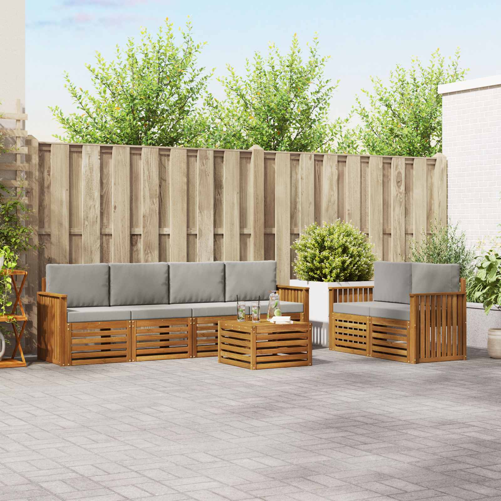 Outdoor-Sofagarnitur mit Kissen 7 pcs Natürlich und Hellgrau